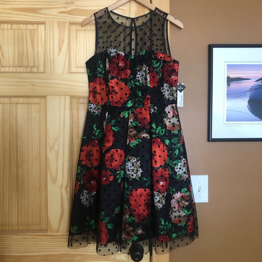 Floral dress with sheer polka dots